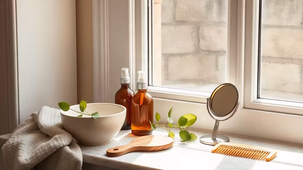 Nature morte pour une routine de beauté naturelle du visage avec soins neutres et végétaux