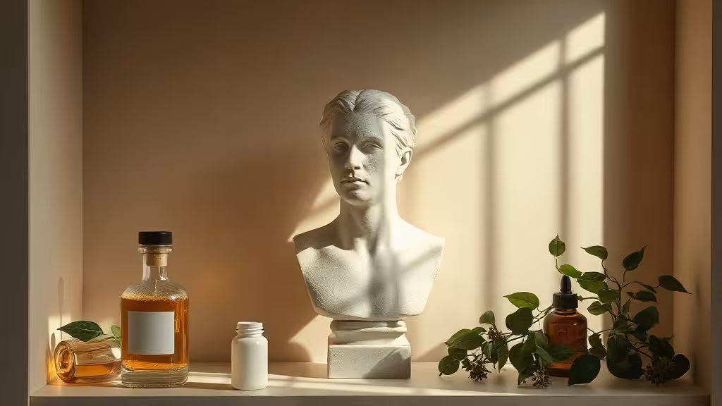 Nature morte évoquant les biostimulateurs visage dans un cadre esthétique sobre et lumineux.