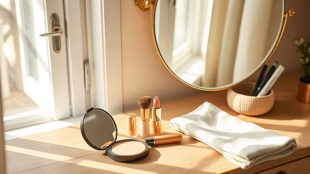 Produits neutres pour un maquillage effet naturel léger et lumineux.