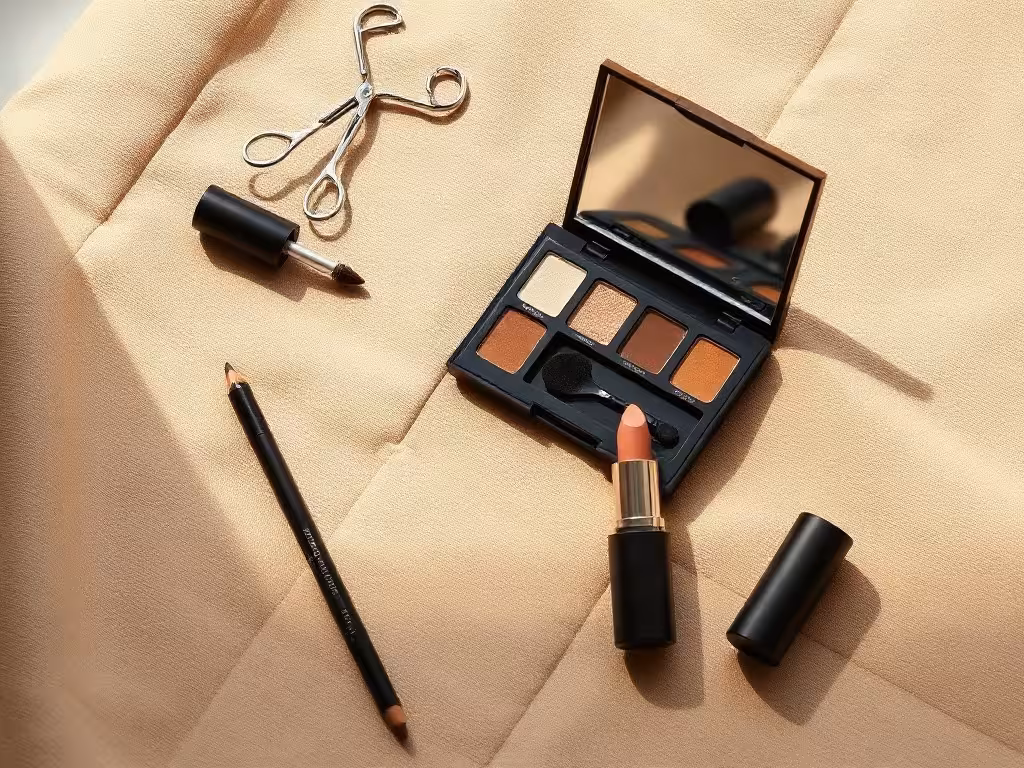 Accessoires discrets pour un maquillage naturel des yeux et des lèvres.