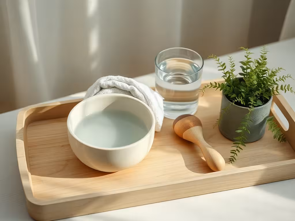 Rituel doux associé au massage du visage pour les gonflements légers.