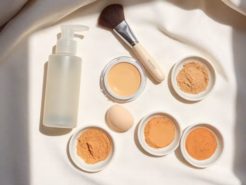 Formules de teint naturel pour peau mature avec textures crémeuses et poudres légères.